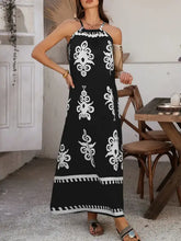 Devine Grecian Neck Printed Maxi Dress in Black and White Tribal Print