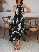 Devine Grecian Neck Printed Maxi Dress in Black with White Tribal Print