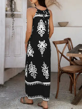 Devine Grecian Neck Printed Maxi Dress in Black and White Tribal Print