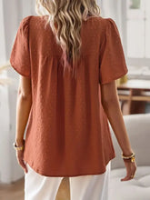 Devine Lace mustard yellow short sleeve blouse with rust puff sleeves