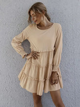 Frill Tiered Long Sleeve Mini Dress Casual Dresses