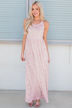 Leopard Round Neck Sleeveless Maxi Dress Blush Pink