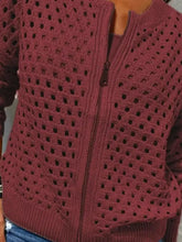 Full Size Openwork Zip Up Long Sleeve Cardigan Plus Size Cardigans