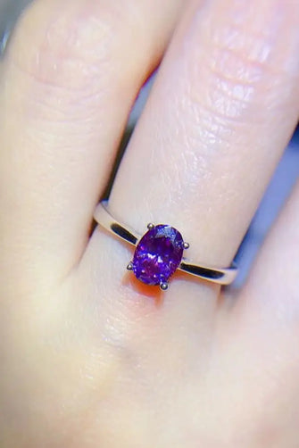 1 Carat Moissanite 4-Prong Solitaire Ring Purple Rings