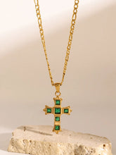 Stainless Steel Zircon Cross Pendant Necklace Green One Size