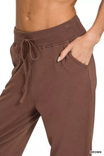 Brown zenana drawstring cotton joggers with pockets soft relaxed fit and ribbed waistband for comfortable wear