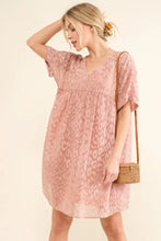 And The Why Woven Leopard Baby Doll Roll-Sleeve Casual Dress Mauve Casual Dresses