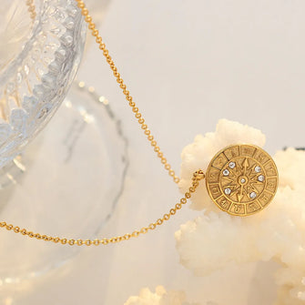 Zircon Titanium Steel Timepiece Shape Necklace Gold One Size