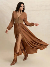 Ruffled Hem V-Neck Balloon Sleeve Maxi Dress Woman Maxi Dress