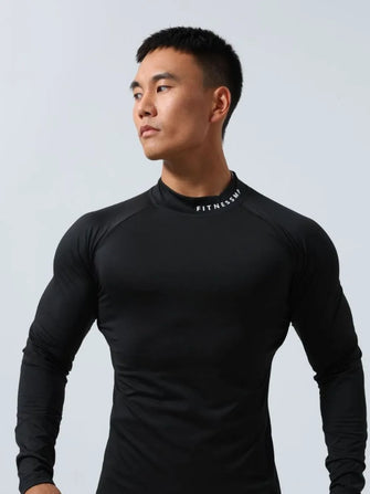Men's Plus Size Mock Neck Long Sleeve T-Shirt Black