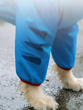 Botas de chuva impermeáveis para cães estilo dinossauro em gradiente azul com acabamento vermelho