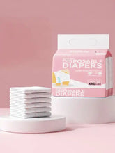Pink XXS disposable female pet diapers in non-woven fabric, stacked by box
