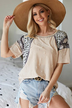 Distress Jacquard Knit Top with Leopard and Snake Skin Print Sleeves