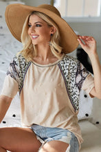 Distress Jacquard Knit Top with Leopard and Snake Skin Print Sleeves TAUPE