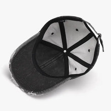 Distressed adjustable cotton baseball cap with strap