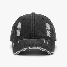 Distressed adjustable cotton baseball cap with frayed brim