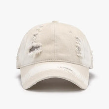 Distressed adjustable cotton baseball cap with ripped beige details
