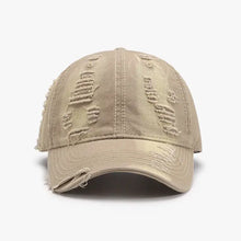 Distressed adjustable cotton baseball cap with rips and tears