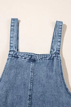 Distressed bib pocket wide leg denim overalls for women