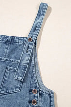 Distressed bib pocket wide leg denim overalls for women