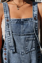 Distressed bib pocket wide leg denim overalls for women