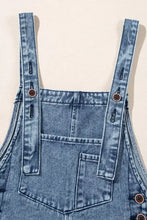 Distressed bib pocket wide leg denim overalls for women