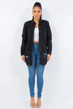 Distressed Black Long Sleeve Denim Jacket for Women