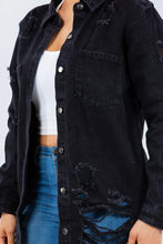Distressed Black Long Sleeve Denim Jacket for Women