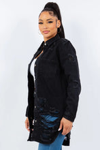 Distressed Black Long Sleeve Denim Jacket for Women