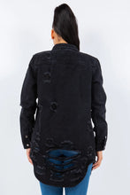 Distressed Black Long Sleeve Denim Jacket for Women