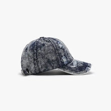 Distressed cotton baseball cap with acid wash and adjustable strap