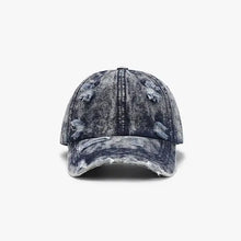 Distressed cotton baseball cap in dark wash denim