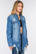 Distressed Frayed Hem Denim Jacket for Women