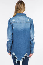 Distressed Frayed Hem Denim Jacket for Women