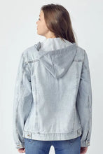 Distressed Drawstring Hooded Denim Jacket for Women Light Blue