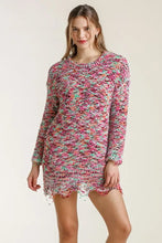 Distressed Hem Multicolored Knit Tunic Dress for Women Woman Sweater Dresses