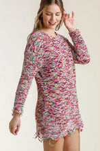 Distressed Hem Multicolored Knit Tunic Dress for Women Woman Sweater Dresses