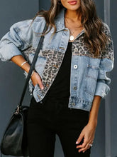 Distressed Leopard Drop Shoulder Denim Jacket Woman Outerwear
