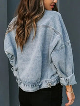 Distressed Leopard Drop Shoulder Denim Jacket Woman Outerwear
