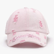 Pink distressed letter embroidered baseball cap