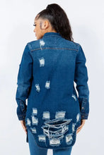 Distressed long sleeve denim jacket for women
