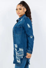 Distressed long sleeve denim jacket for women