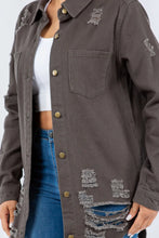 Distressed Olive Green Long Sleeve Denim Jacket for Women