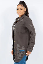 Distressed Olive Green Long Sleeve Denim Jacket for Women