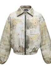Distressed Paint Splatter Zip-Up Bomber Jacket for Men Apricot Men Outerwear
