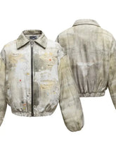 Distressed Paint Splatter Zip-Up Bomber Jacket for Men Men Outerwear
