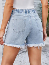 Distressed Pearl Trim Denim Shorts with Pockets Denim Shorts