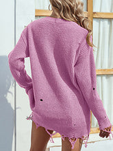 Distressed Pink V Neck Knit Sweater for Women