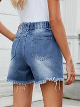 Distressed Raw Hem Asymmetrical Waist Denim Shorts Denim Shorts