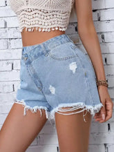 Distressed Raw Hem Denim Shorts Denim Shorts